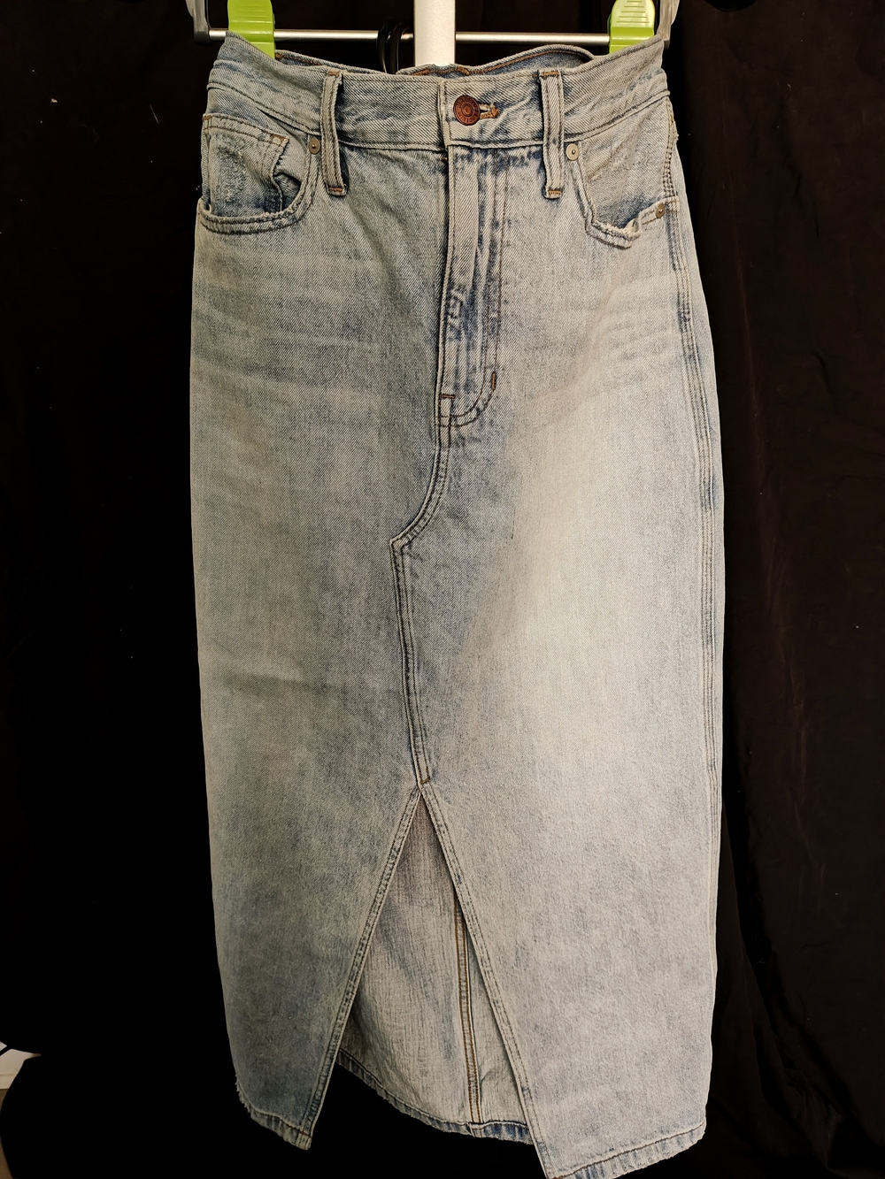 Madewell Light Blue Denim Midi Skirt with Front Slit
